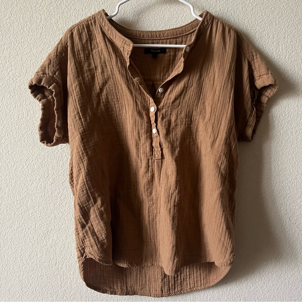 Quince 100% Organic Cotton Gauze Roll Sleeve Boho Office Shirt Toasted Coconut S - Picture 8 of 12
